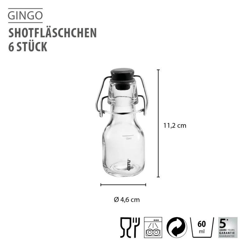 GEFU GINGO SHOTFLASKER 6 STK. � 60 ML � MED PATENTL�G