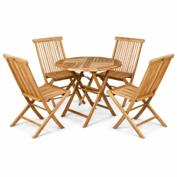 TEAK BORD 90 CM MED 4 STOLE UDEN ARML�N