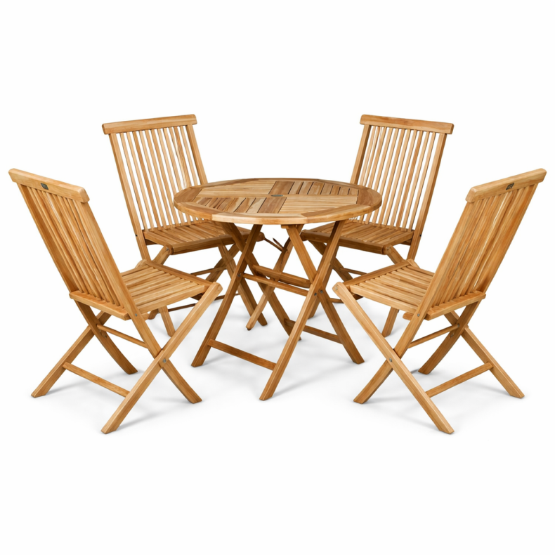 TEAK BORD 90 CM MED 4 STOLE UDEN ARML�N