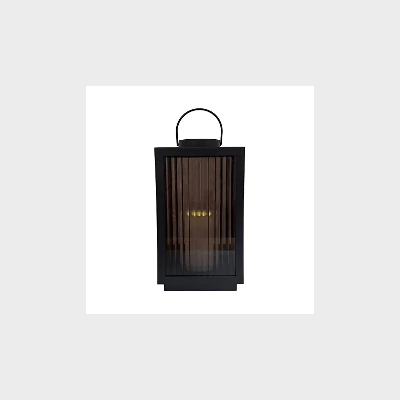 LANTERNE MED RIFLET R�GFARVET GLAS / LED BLOKLYS H28CM 