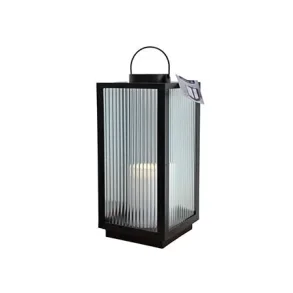 LANTERNE MED RIFLET GLAS / LED BLOKLYS H28CM 