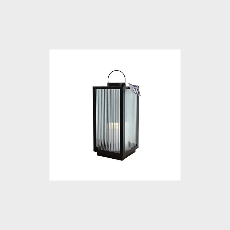 LANTERNE MED RIFLET GLAS / LED BLOKLYS H28CM 