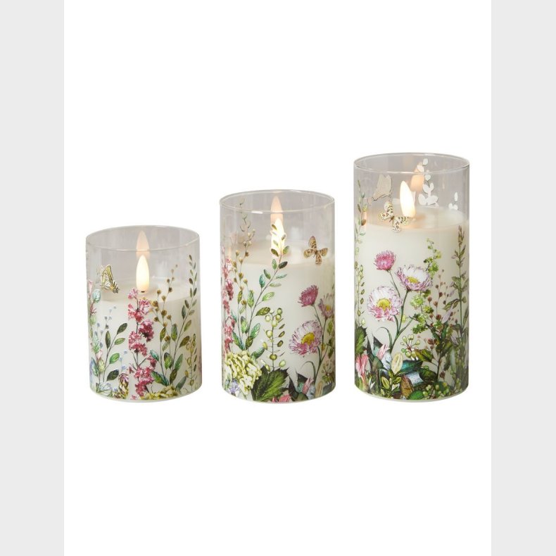 CYLINDERGLAS LED BLOMST - 3 STK.