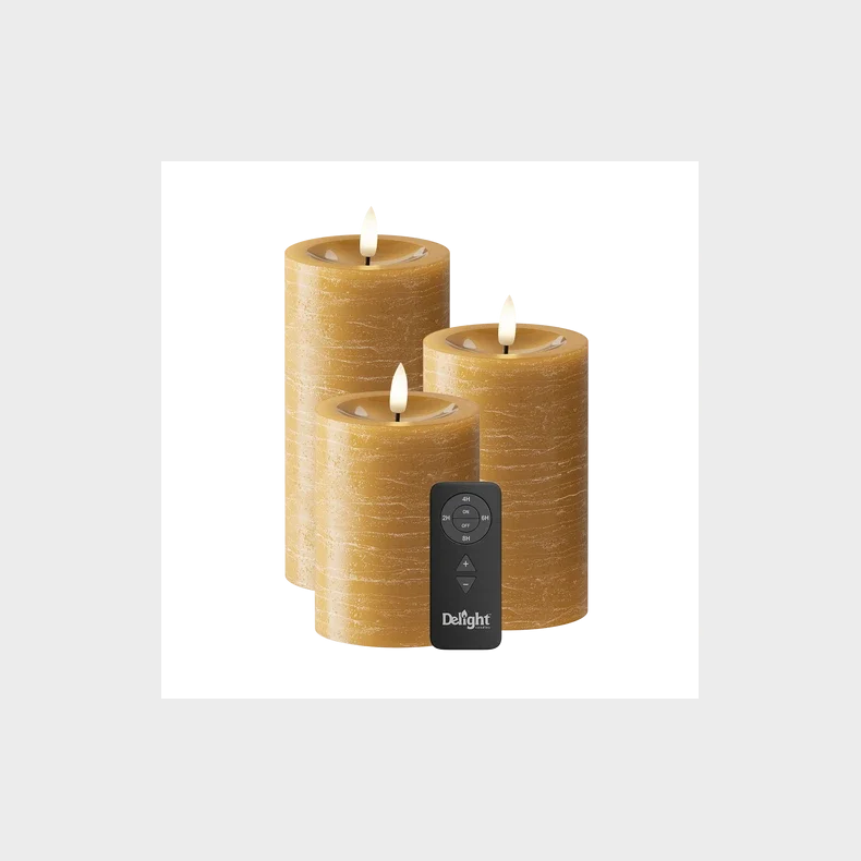 DELIGHT CANDLES LED BLOKLYS CURRY 3 STK. MED FJERNBETJENING