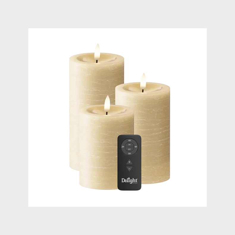 DELIGHT CANDLES LED BLOKLYS LIGTH CARAMEL 3 STK. MED FJERNBETJENING