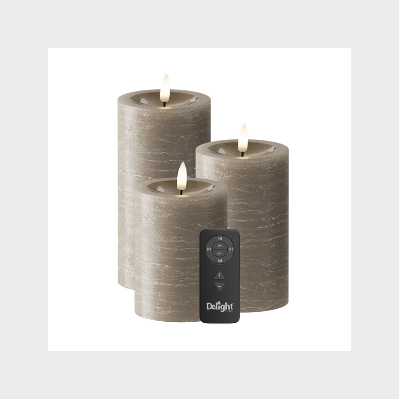 DELIGHT CANDLES LED BLOKLYS MOCCA 3 STK. MED FJERNBETJENING