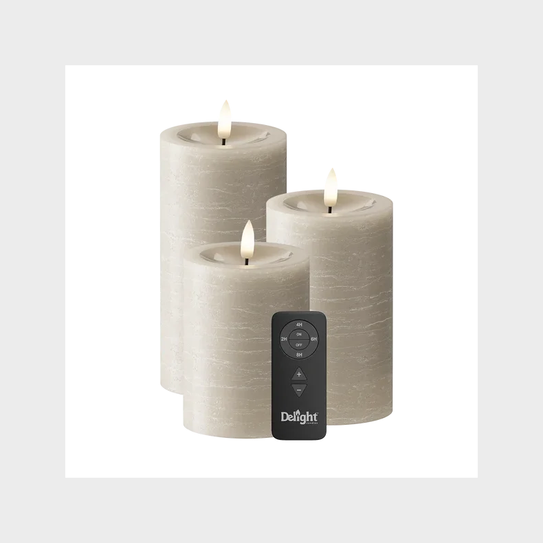 DELIGHT CANDLES LED BLOKLYS SAND 3 STK. MED FJERNBETJENING