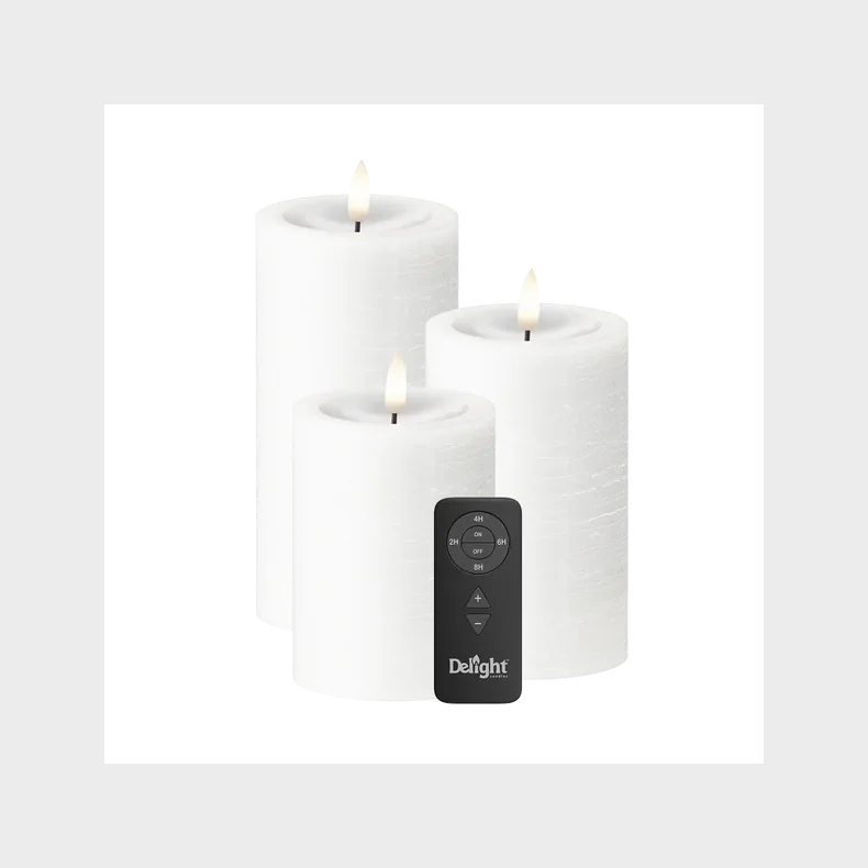DELIGHT CANDLES LED BLOKLYS HVID 3 STK. MED FJERNBETJENING