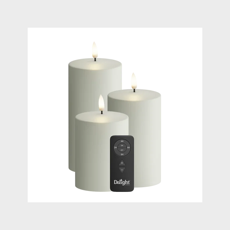 DELIGHT CANDLES OUTDOOR LED BLOKLYS SAND 3 STK. MED FJERNBETJENING