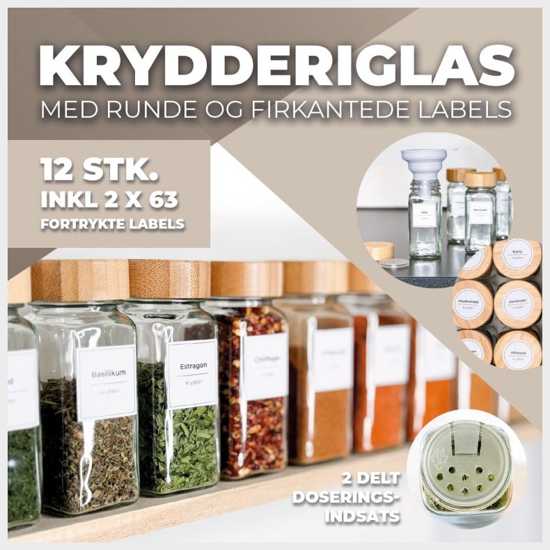 KRYDDERIGLAS S�T 12 STK - MED LABELS &amp; TILBEH�R