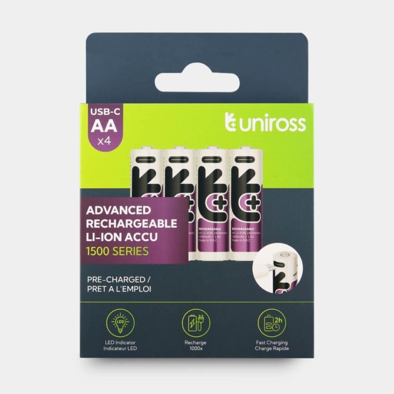UNIROSS AA GENOPLADELIGT BATTERI M. USB-C 4PAK