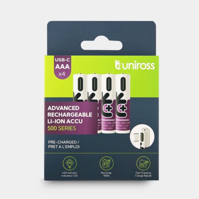 UNIROSS AAA GENOPLADELIGT BATTERI USB-C 4PAK