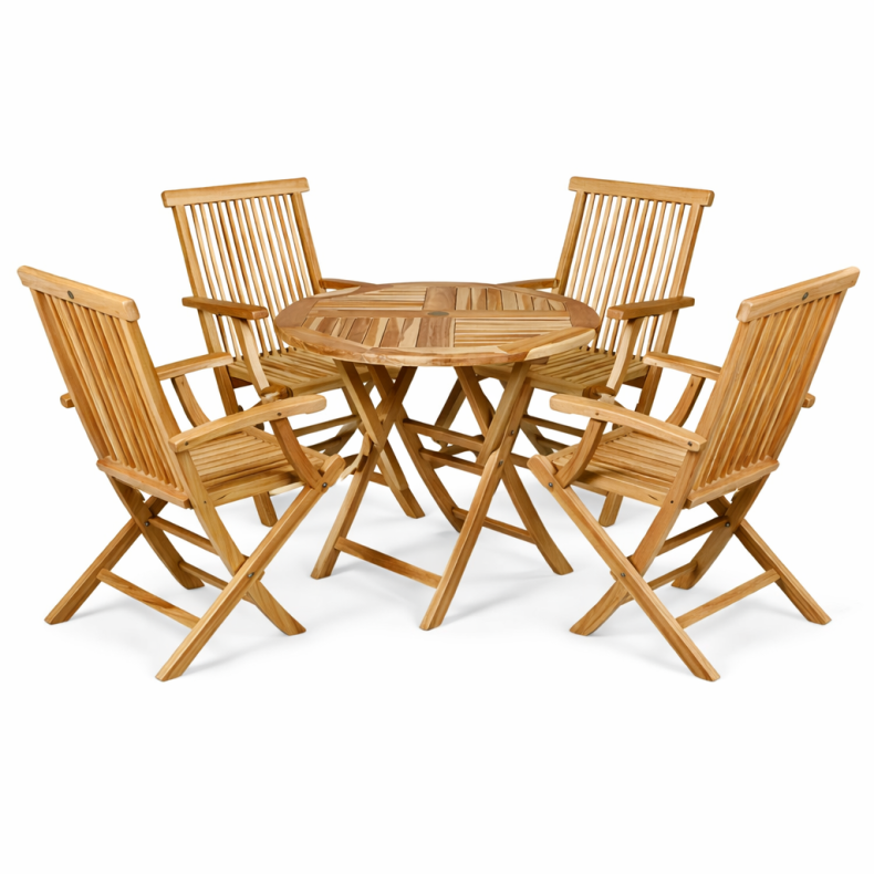 TEAK BORD 90 CM MED 4 STOLE MED ARML�N