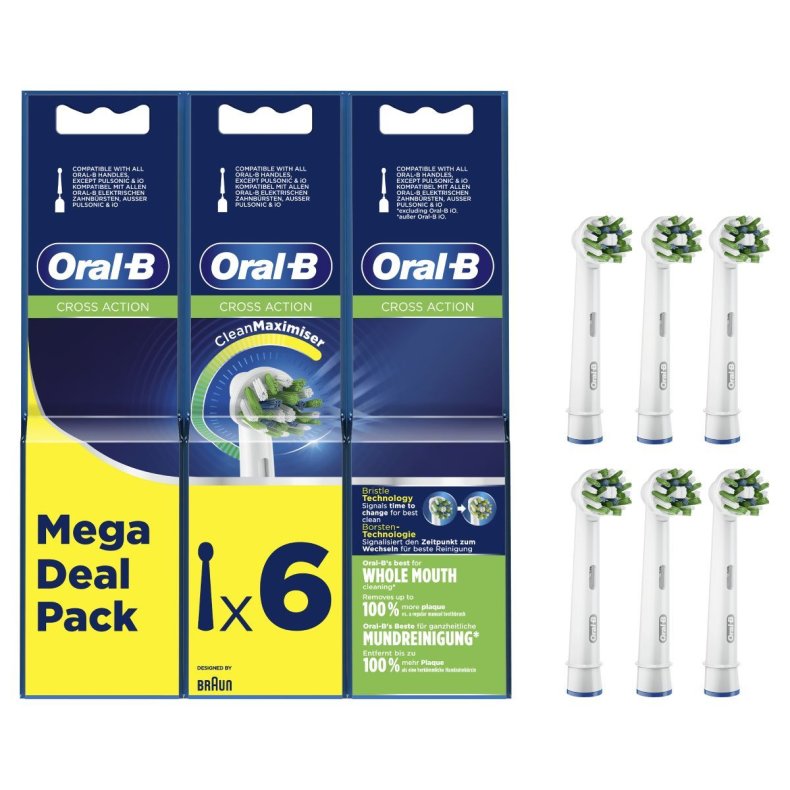 ORAL B CROSS ACTION TANDBRSTEHOVEDER - 6 STK. 